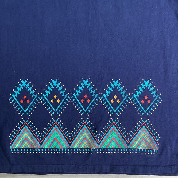 SABAKU Artsy Top Size 1X Ethnic Aztec Southwestern Print Navy 3/4 Sleeve BOHO - Picture 6 of 8